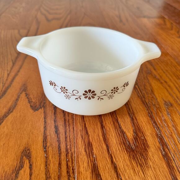 Dynaware Pyr-O-Rey Vintage Milk Glass Brown Daisy Casserole Bowl Dish Set of 4 - Picture 6 of 15